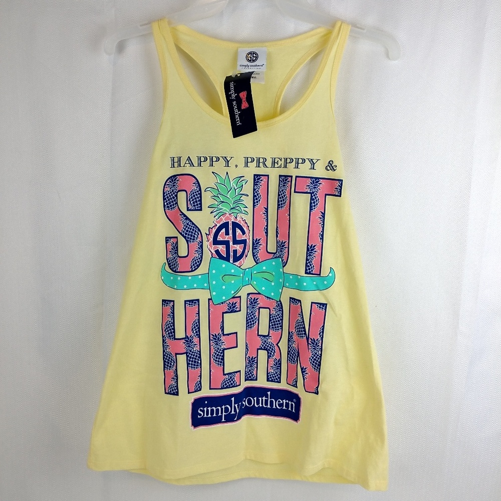Simply Southern XS Yellow Tank Top Happy Preppy